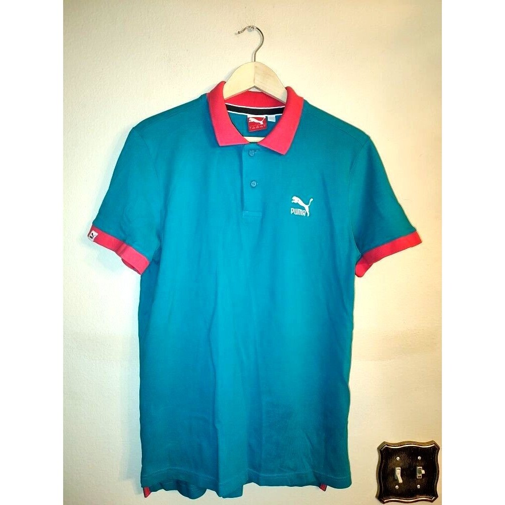 Vintage Women's Puma Teal Blue with Pink Golf Shirt Size L
